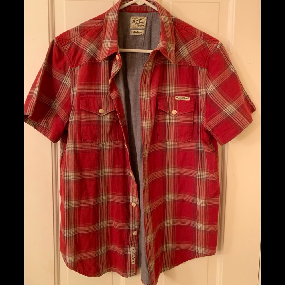 Lucky Brand Red Plaid Short-Sleeve Button-Down Shirt
